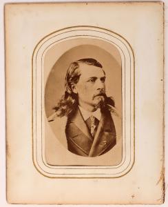 Circa 1870s carte de visite of Buffalo Bill Cody, made by the Theatrical Photography Company, depicting Cody in his younger years, framed, in very good condition (estimate: $2,500-$5,000).