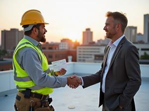 shaking hands with a commercial roofing contractor