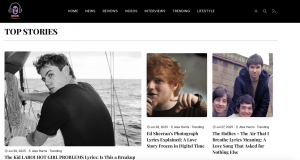 Homepage of Neon Music highlighting trending editorial stories and music analysis from July 2025.
