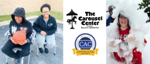 Two children playing basketball and enjoying foam activity at The Carousel Center, a Certified Autism Center™, showcasing fun and engagement.