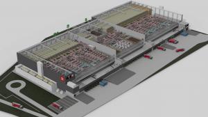 3D rendering of the warehouse automation solution for Picnic in Germany