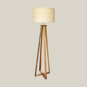 Wooden Tripod Floor Lamp with Woven Rattan Shade