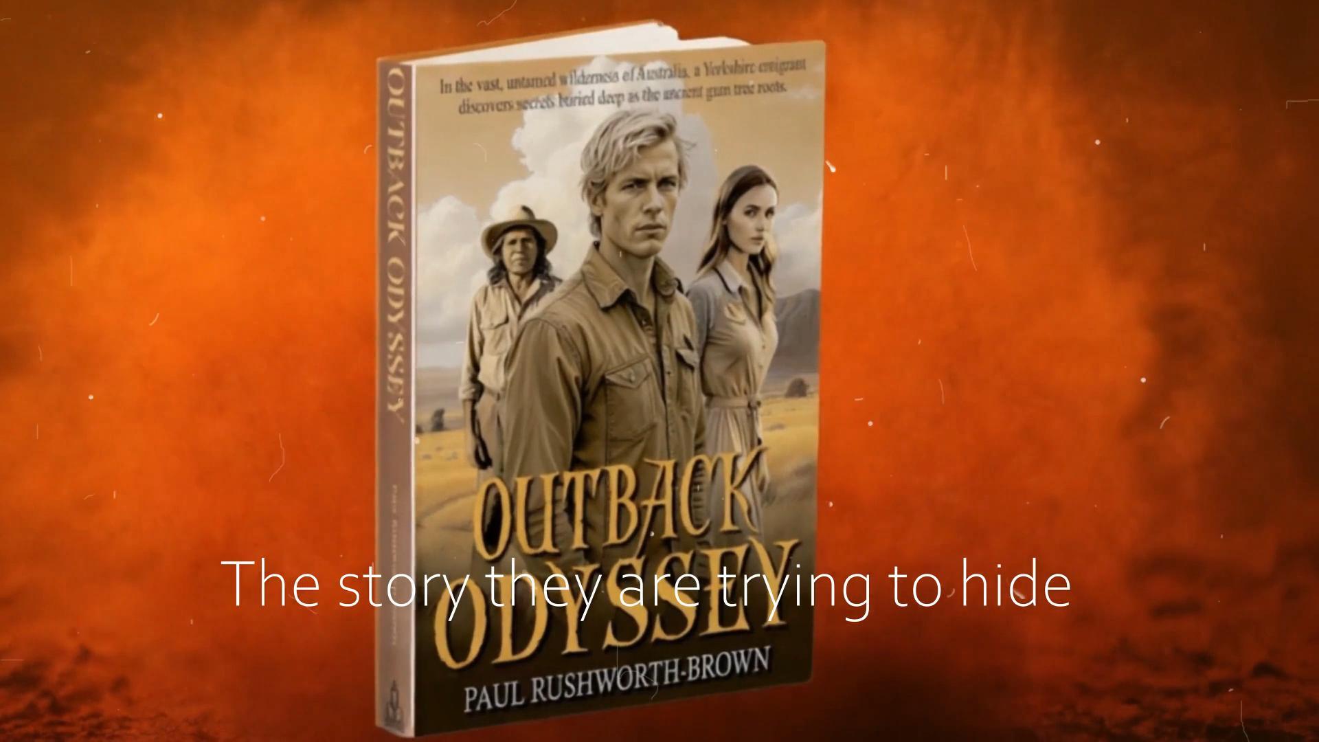 Book cover of Outback Odyssey with the tagline: “The story they are trying to hide,” set against a red-orange background.