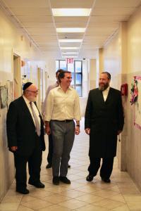 Dr. Joshua Weinstein (left) , Senator Michael Gianaris (center), and Mr Friedlander (right) during school visit