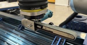 An automated surface finishing application being performed by an Autobrade robot