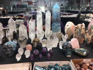 Crystal obelisks and carvings