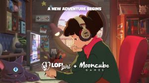 The iconic illustration of lofi girl in a mixed background showing elements from the video game Spirit City: Lofi Sessions such as the cat mascot and the computer