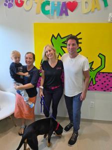 Ethan Hawn and his mom with Carrie MonteLeon, Jason Gluck and adopted pup, Leo