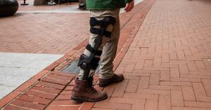 Patient using the Zeus KAFO from Icarus Medical to walk with improved stability and support for stroke and neuromuscular conditions
