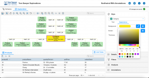Attribute-based node color and text highlights key information, providing visually compelling drawings that reveal insights.
