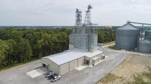 drone aerial image of feed mill
