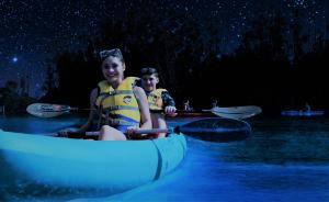 Young Couple Kayaking in Bioluminescent Waters near Orlando, Florida