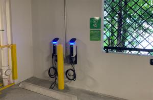 SemaConnect smart Series 6 EV charging stations mounted on parking garage wall