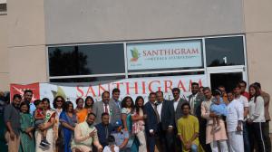 During the grand opening of Santhigram Toronto Center, Santhigram Team interacting with the VIPs and other dignitaries.