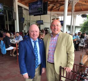 Hall of Fame Jockey Chris McCarron with Animal Wellness Action Executive Director Marty Irby in Saratga Springs on Saturday Discussing Horse Protection Issues