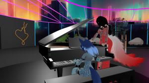 Ferry Godmother enjoying evening with friend at VIP Loft piano