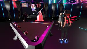 Ferry Godmother and group of coworker in the VIP loft playing on the custom pool table