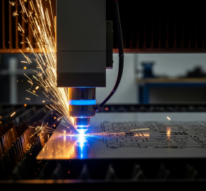 close-up shot of a CNC laser cutting machine