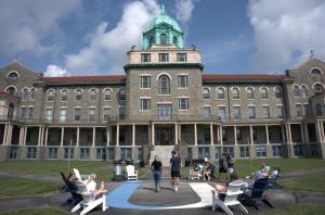 Immaculata students enjoying a beautiful day on back campus