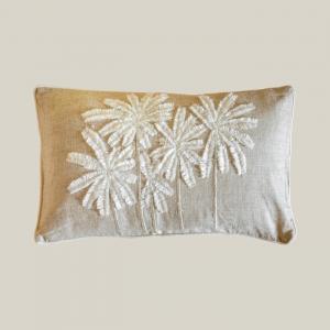 Linen Cushion with Palm Embroidery