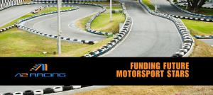 A2 Racing press release header showing a winding go-kart track with the A2 Racing logo and the headline “Funding Future Motorsport Stars,” representing the team’s new scholarship and driver development program for young Canadian racers.
