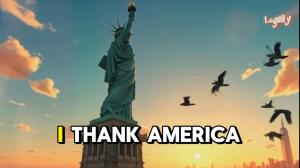 Image of the Statue of Liberty at sunset with birds flying and the text “I THANK AMERICA,” part of the official visuals for Osmer Martínez Ramos’s single “Legally,” honoring legal immigration in the U.S.