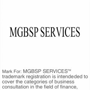 MGBSP Services™ trademark application, covering business consultation in finance, legal services education , and brand development.