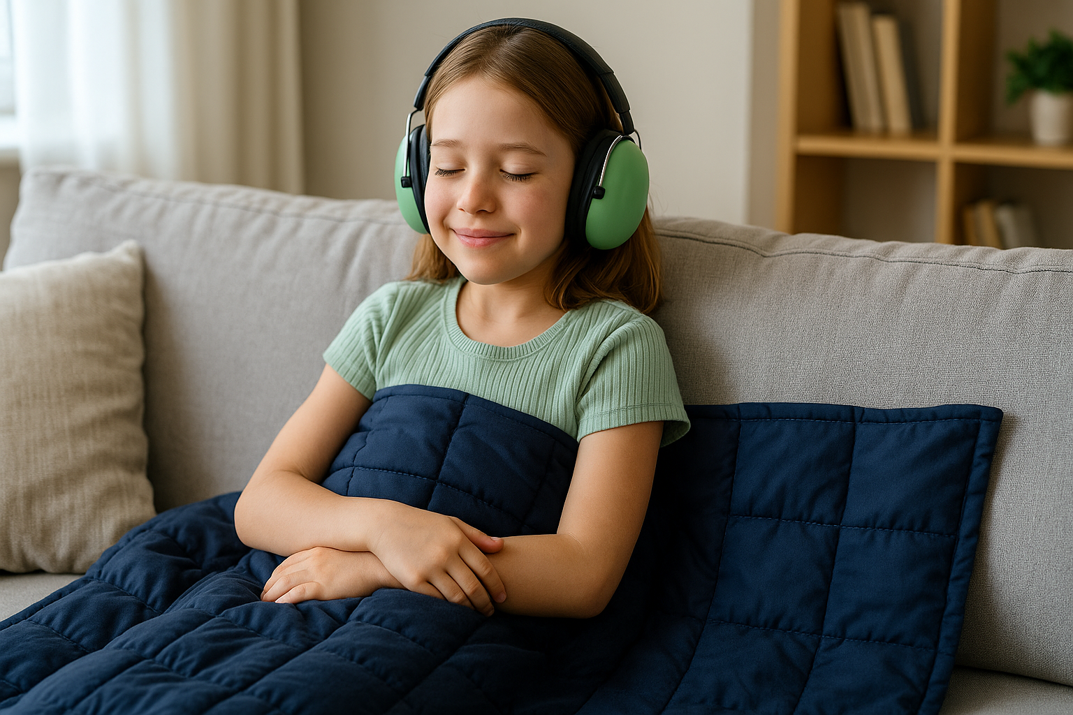 A child with calming sensory tools