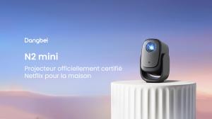 Projecteur Dangbei N2 mini, un projecteur domestique compact avec certification officielle Netflix. Résolution native 1080p, réglage automatique de la mise au point et correction trapézoïdale, préinstallé avec Netflix, YouTube et Prime Video.