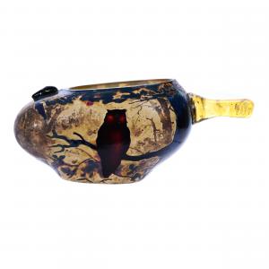 Muller Croismare French cameo handled vessel with owl and bat décor along with a wolf’s head cabochon, likely one-of-a-kind, 4 ¾ inches tall by 11 inches long. Estimate: $15,000-$25,000.