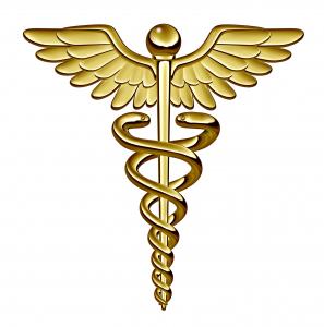 The traditional Medical Symbol in a gold color