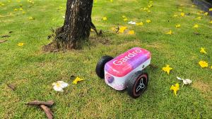 AI-powered Gardro robot promoting outdoor gardening and sustainable food growing.
