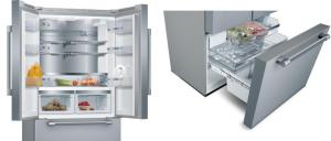 New Bosch 36-Inch French Door Refrigerator Doors and Freezer Drawer Open