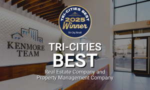 Tri Cities Best Gold Badge overlayed on Kenmore's lobby