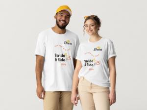 2 people wearing Shine Stride and Ride 2025 t-shirts