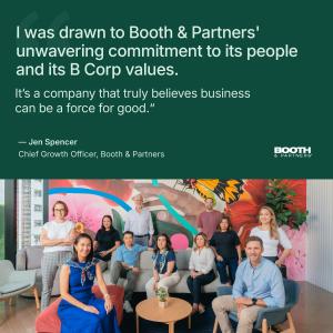 Quote from Jen Spencer with image of the entire Booth executive team.