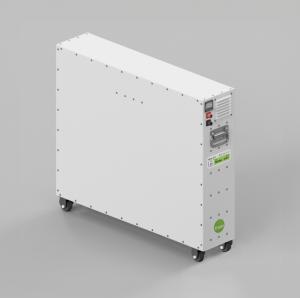 Single Freen battery storage unit with compact design and wheels for easy installation