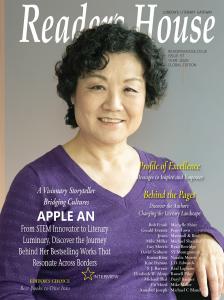 Cover of ReadersHouse Global Edition 2025 featuring Apple An, a visionary storyteller highlighted as a STEM innovator turned bestselling author, with additional featured authors and literary topics.