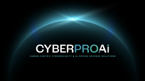 Logo on dark background with a bright blue sunrise