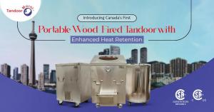 Three stainless steel portable wood-fired tandoor ovens from Tandoor Morni displayed against a Toronto skyline, highlighting enhanced heat retention and professional-grade design.