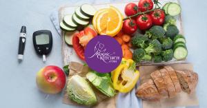fruits and vegetables with a glucose monitor