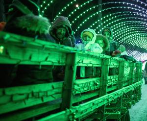 Guests enjoy wagon ride through the lights of Miracle!