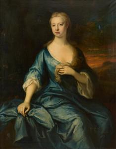 Oil on canvas portrait painting by acclaimed British artist Jonathan Richardson (1665-1745), titled Portrait of Mrs. Hooper, possibly depicting Lady Dorothy Hooper (1680-1749) (estimate: of $5,000-$10,000).