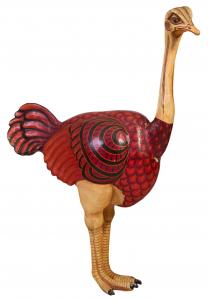 1970s polychrome painted papier-mâché creation by Sergio Bustamante (Mexican, b. 1949), titled Ostrich (In Red) (estimate: $1,500-$2,500).