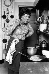 1978 publicity portrait of Julia Child in her kitchen