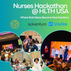 Collage of nurses competiting in a hackathon at HLTH co-sponsored by VitaTek