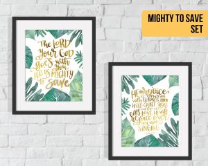 $22.95 - Mighty to Save - Bundle Set of Two Art Prints on Linen Paper, Free Shipping