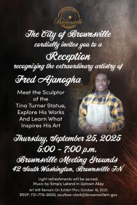 Reception Banner For Ajano Art in Brownsville, TN on Thursday September 25, 2025.