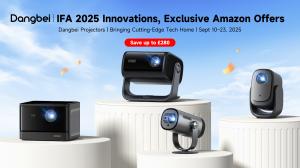 Promotional banner showing Dangbei projectors with the headline “IFA 2025 Innovations, Exclusive Amazon Offers” and a red tag “Save up to £280,” highlighting the Amazon UK campaign running Sept 10–23, 2025.