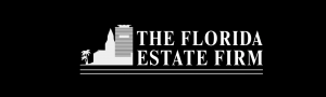 The Florida Estate Firm logo featuring a modern cityscape silhouette with palm tree on a black background